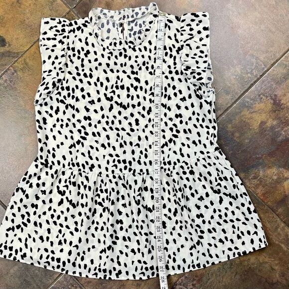 Women’s Spotted Ruffle Sleeve High Neck Sleeveless Top Medium - Picture 6 of 8